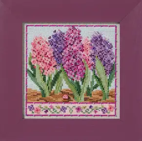 Набір для вишивання бісером та хрестиком Mill Hill Flower Hyacinths (Гіацинти) MH142613. Весняний квітковий сюжет із рожевими та бузковими гіацинтами, фірмовим бісером і декоративним ґудзиком на перфорованому папері в інтернет-магазині Crazy Cross Stitch.