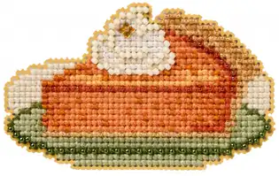 Готова вишита фігурка з набору-магніту Mill Hill Pumpkin Pie MH182622 (Гарбузовий пиріг) з об'ємним бісером та скляною зірочкою на вершках — купити оригінальний набір для рукоділля в інтернет-магазині Crazy Cross Stitch